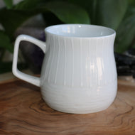 Handmade ceramic white patterned glaze hug mug with large handle