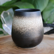 Handmade cermic handless hug mug with Black and Cream Ombre glaze