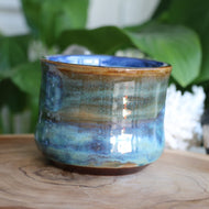 Blue and Brown glazed handmade ceramic mug with no handle