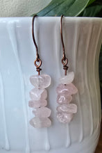 Load image into Gallery viewer, Rose Quartz chip earrings with antique copper hooks handmade