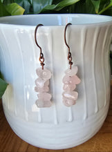 Load image into Gallery viewer, Rose Quartz chip earrings with antique copper hooks handmade