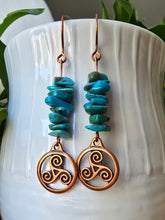 Load image into Gallery viewer, Throat chakra Turquoise Celtic dangle earrings