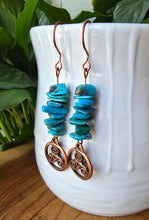 Load image into Gallery viewer, Handmade gemstone earrings with blue Turquoise chips Celtic style