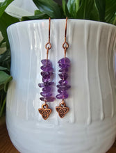 Load image into Gallery viewer, Amethyst chip celtic copper earrings handmade