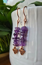 Load image into Gallery viewer, Crown Chakra Amethyst Celtic dangle earrings