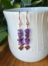 Load image into Gallery viewer, Natural Amethyst and copper Celtic earrings for calm and intuition