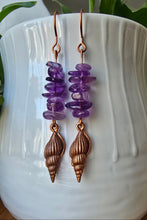 Load image into Gallery viewer, Crown chakra Amethyst shell dangle earrings