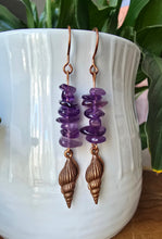 Load image into Gallery viewer, Handmade gemstones earrings with purple Amethyst chips shell design
