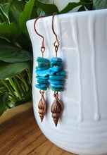 Load image into Gallery viewer, Natural Turquoise and copper shell earrings for communication