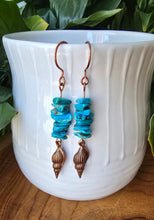 Load image into Gallery viewer, Handmade gemstone earrings with blue Turquoise chips shell design