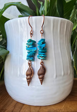 Load image into Gallery viewer, Throat chakra Turquoise shell dangle earrings