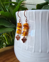 Load image into Gallery viewer, Natural Amber and copper Celtic earrings for confidence