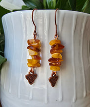Load image into Gallery viewer, Natural Amber and copper Celtic earrings for confidence