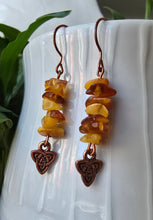 Load image into Gallery viewer, Natural Amber and copper Celtic earrings for confidence