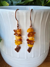 Load image into Gallery viewer, Natural Amber and copper Celtic earrings for confidence