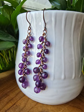 Load image into Gallery viewer, Amethyst beaded copper earrings handmade