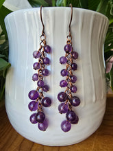 Load image into Gallery viewer, Amethyst beaded copper earrings handmade