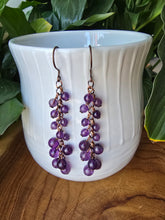 Load image into Gallery viewer, Natural Amethyst and copper earrings for calm and intuition