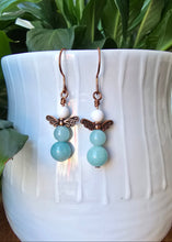 Load image into Gallery viewer, Amazonite and Howlite angel copper earrings handmade