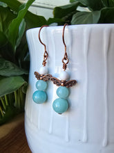 Load image into Gallery viewer, Dainty angel wing crystal earrings with Amazonite and Howlite