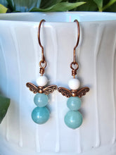 Load image into Gallery viewer, Amazonite and Howlite angel copper earrings Handmade