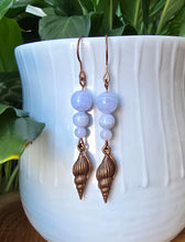Load image into Gallery viewer, Blue Lace Agate shell copper earrings handmade