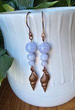 Load image into Gallery viewer, Handmade gemstone earrings with blue agate beach design