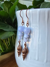 Load image into Gallery viewer, Handmade gemstone earrings with blue agate beach design