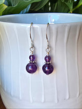 Load image into Gallery viewer, Natural Amethyst and Silver earrings for calm and intuition