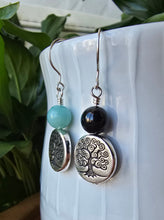 Load image into Gallery viewer, Amazonite and Black Tourmaline tree earrings handmade