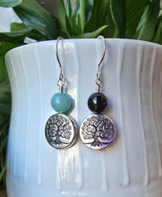 Load image into Gallery viewer, Amazonite and Black Tourmaline tree earrings handmade