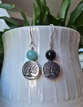 Load image into Gallery viewer, Natural Amazonite and Black Tourmaline dangle earrings