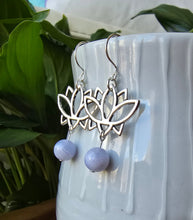 Load image into Gallery viewer, Handmade gemstone earrings with blue agate and floral design