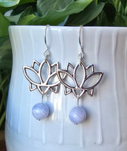 Load image into Gallery viewer, Blue Lace Agate lotus silver earrings handmade