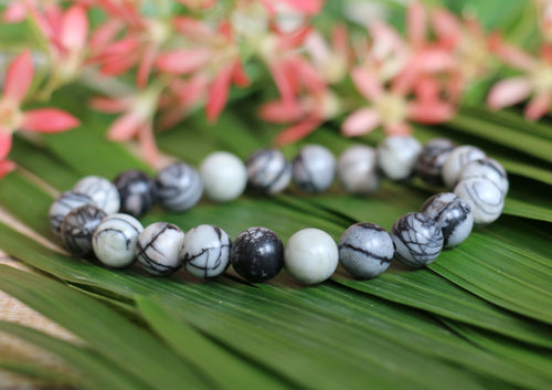Black Veined Jasper Bracelet - 8mm