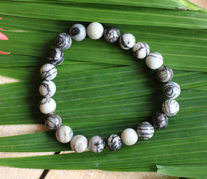 Black Veined Jasper Bracelet - 8mm