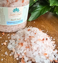 Load image into Gallery viewer, Jar of Magnesium &amp; Salt Bath Soak, unscented, with loose mix on the side.