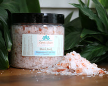 Load image into Gallery viewer, Jar of Magnesium &amp; Salt Bath Soak, unscented, with a small pile loose next to Jar