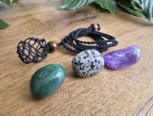 Load image into Gallery viewer, Black Macrame Necklace + 3 Tumble Stones