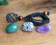 Load image into Gallery viewer, Black Macrame Necklace + 3 Tumble Stones