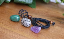 Load image into Gallery viewer, Black Macrame Necklace + 3 Tumble Stones
