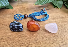 Load image into Gallery viewer, Denim Macrame Necklace + 3 Tumble Stones