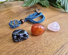 Load image into Gallery viewer, Denim Macrame Necklace + 3 Tumble Stones