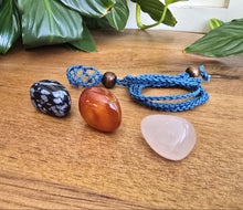 Load image into Gallery viewer, Denim Macrame Necklace + 3 Tumble Stones