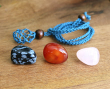 Load image into Gallery viewer, Denim Macrame Necklace + 3 Tumble Stones