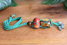 Load image into Gallery viewer, Green Macrame Necklace + 2 Tumble Stones