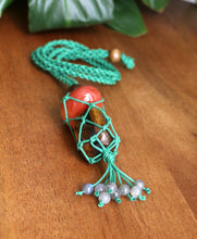 Load image into Gallery viewer, Green Macrame Necklace + 2 Tumble Stones