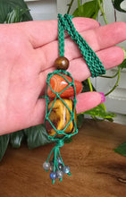 Load image into Gallery viewer, Green Macrame Necklace + 2 Tumble Stones