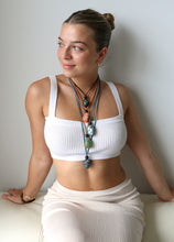 Load image into Gallery viewer, Macrame net necklaces showing adjustable sizes on a person