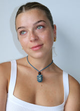 Load image into Gallery viewer, Adjustable macrame necklace showing choker length